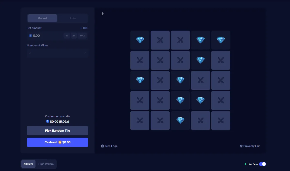 Duel Mines grid with diamonds and crossed swords